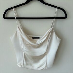 Zara Cream Satin Cowl Neck Bustier Crop Top